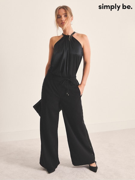 Simply Be Black Sequin Side Stripe Wide Leg Trousers (G50493) | £42