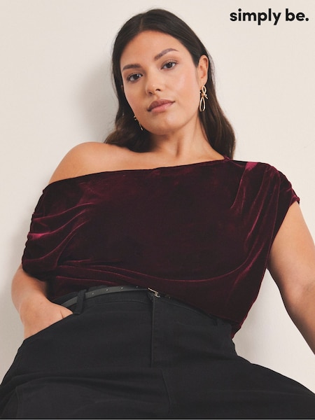 Simply Be Red Velour Off The Shoulder Top (G50500) | £26