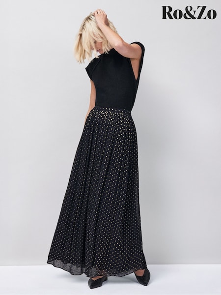 Ro&Zo Gold Petite Foil Maxi Skirt (G50523) | £99