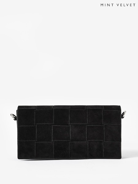 Mint Velvet Black Avi Suede Woven Clutch (G50567) | £120