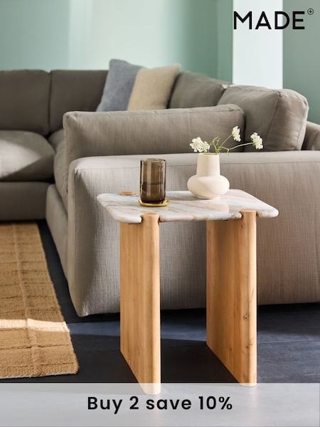 MADE.COM Acacia Wood and Solid Marble Callen Side Table (G50570) | £299