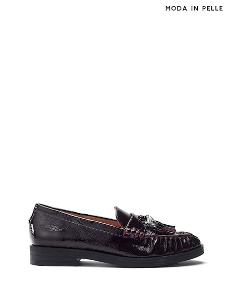 Moda in Pelle Red Fura Tassel Loafers With Leopard Trim (G50590) | £79