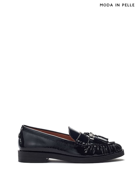 Moda in Pelle Black Fura Tassel Loafers With Leopard Trim (G50591) | £79