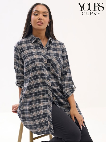 Yours Curve Blue Boyfriend Check Shirt (G50711) | £29