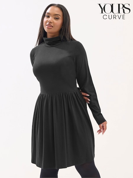Yours Curve Black Turtle Neck Peplum Dress (G50735) | £27