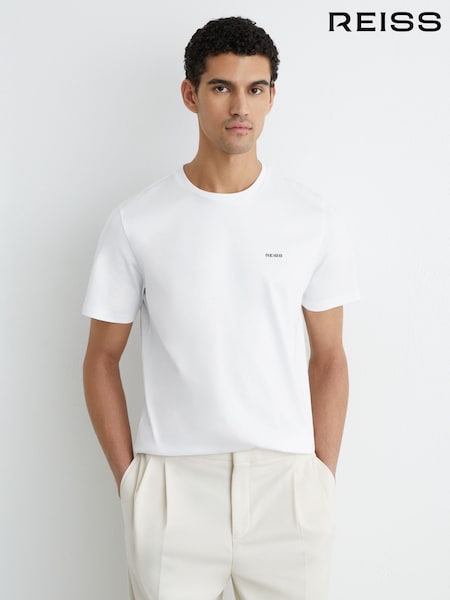 Reiss White Selby Cotton Logo Crew-Neck T-shirt (G50797) | £48