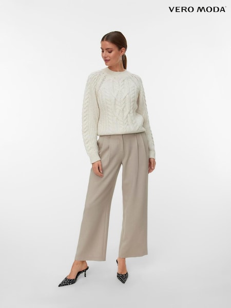 VERO MODA Grey Round Neck Cable Knit Jumper (G50868) | £45