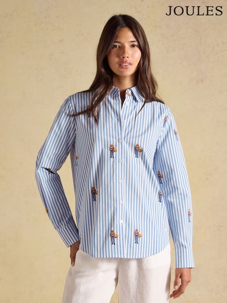 Blue & White Striped with Jonty Icons - Joules Classic Poplin Shirt
