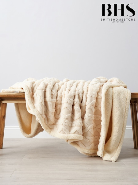 BHS Cream Cable Knit/Sherpa Throw (G50957) | £30