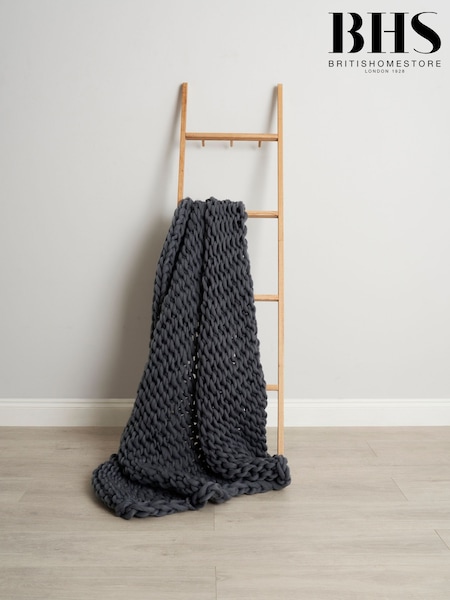 BHS Grey Chunky Cable Knit Throw (G50967) | £50