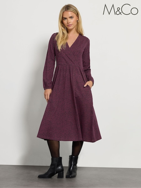 M&Co Purple Petite Non Print Wrap Dress (G51032) | £39