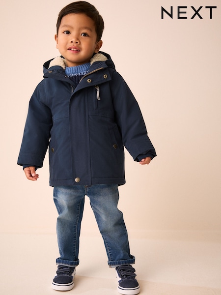 Navy - Waterproof Borg Lined Parka (3mths-7yrs)