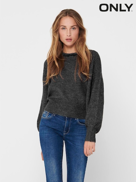 ONLY Grey Long Sleeve Round Neck Rhinestone Detail Jumper (G51194) | £38