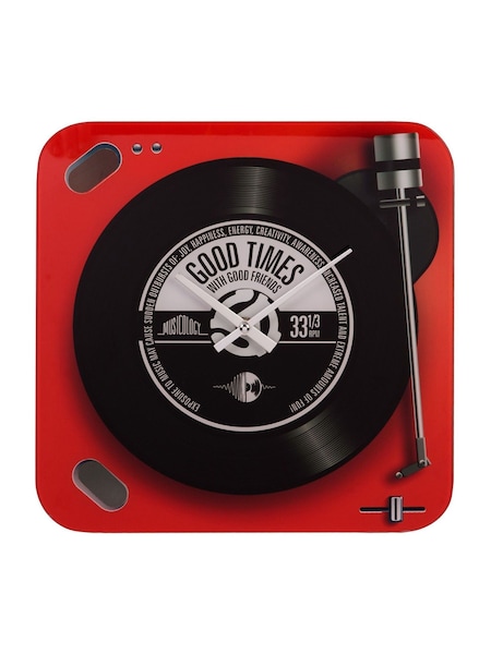 Widdop Red Harvey Makin Glass Wall Clock Record Player (G51335) | £20