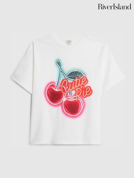 River Island White Cherry Pie Boyfriend T-Shirt (G51715) | £14