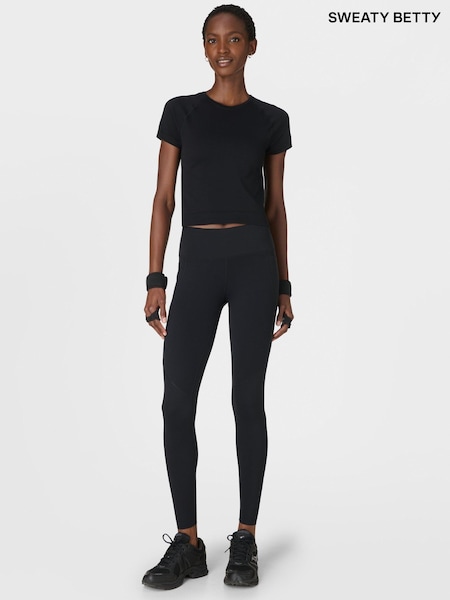 Sweaty Betty Black Full Length Power Picot Workout Leggings (G51841) | £88