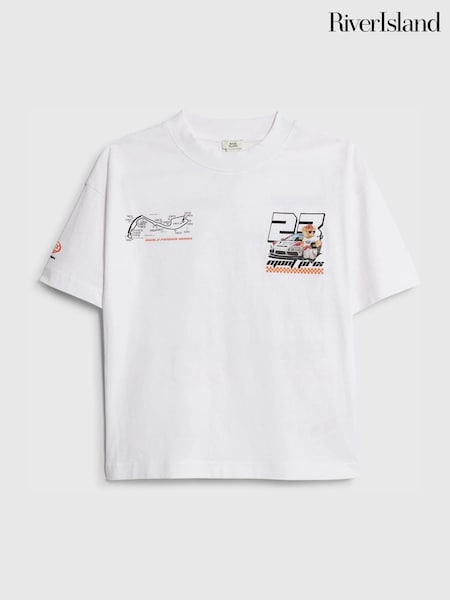 River Island White OB Motocross Bear Car T-Shirt (G52446) | £14