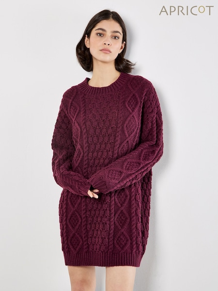 Red Cable Knit Oversized Jumper Dress (G52567) | £45