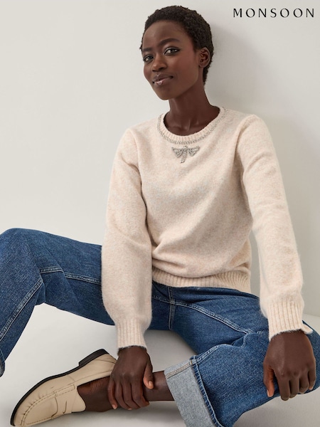 Monsoon Cream Ellen Diamanté Embellished Jumper (G52609) | £69