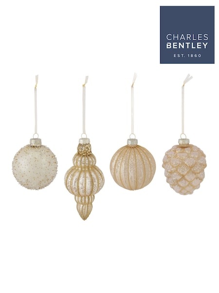 Charles Bentley 12 Piece Gold Glass Christmas Bauble Collection (G52688) | £35