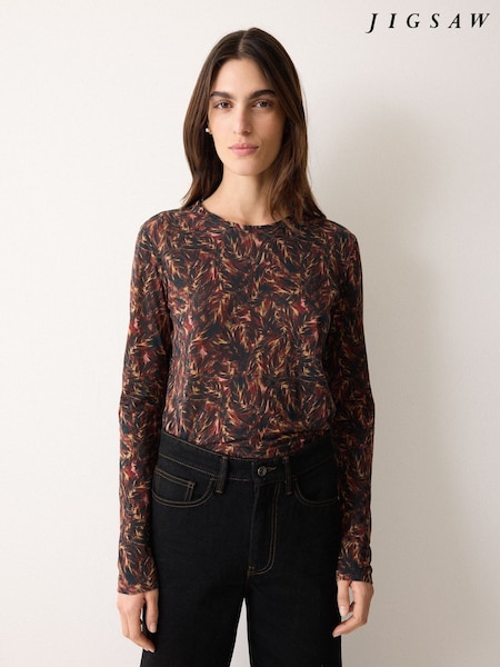 Jigsaw Brown Wild Feather Long Sleeve T-Shirt (G52733) | £69