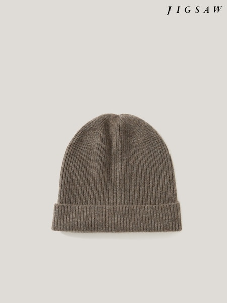 Jigsaw Grey Cashmere Rib Beanie (G52740) | £79