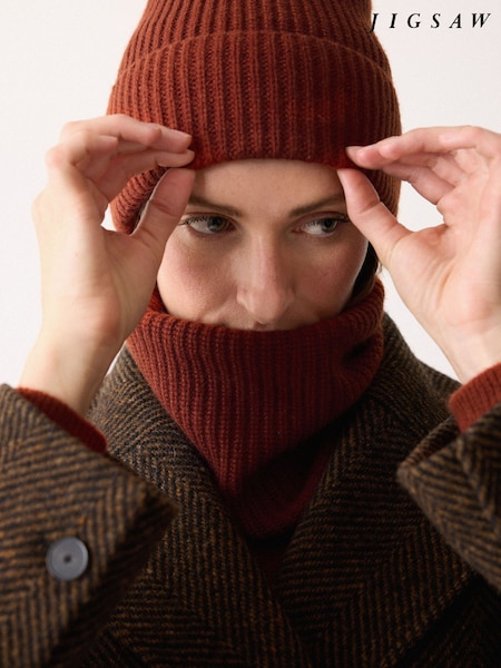 Jigsaw Red Wool Cashmere Blend Rib Snood (G52763) | £49