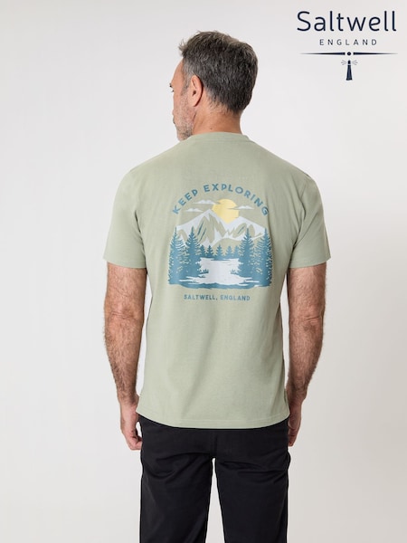 Saltwell Green Peached Cotton Graphic Print T-Shirt (G52784) | £20