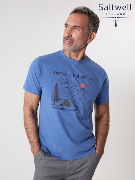 Saltwell Blue Peached Cotton Graphic Print T-Shirt (G52803) | £20