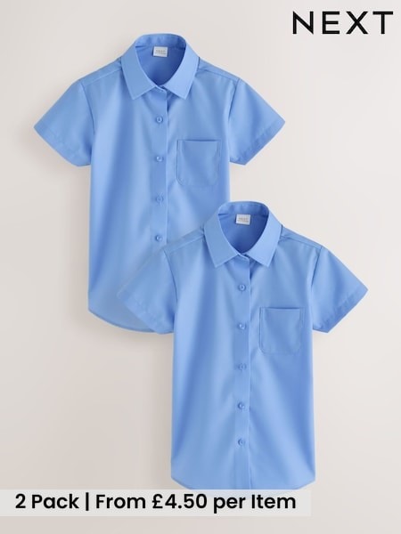 Blue - Girls Short Sleeve School Shirts 2 Pack (3-18yrs)