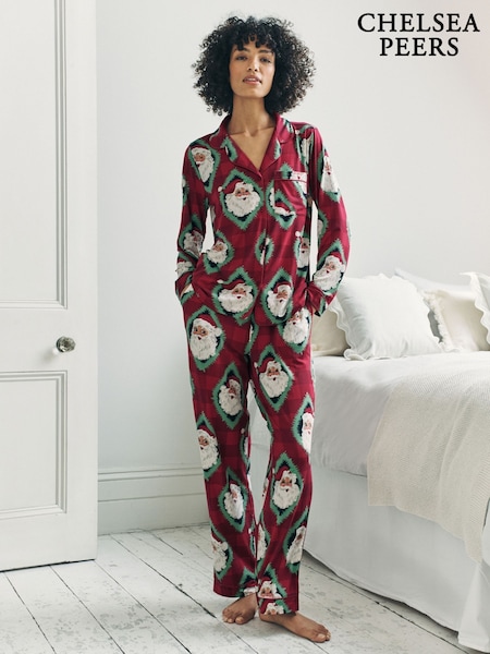 Red Christmas Jolly Santa Print Long Pyjamas Set (G52881) | £45