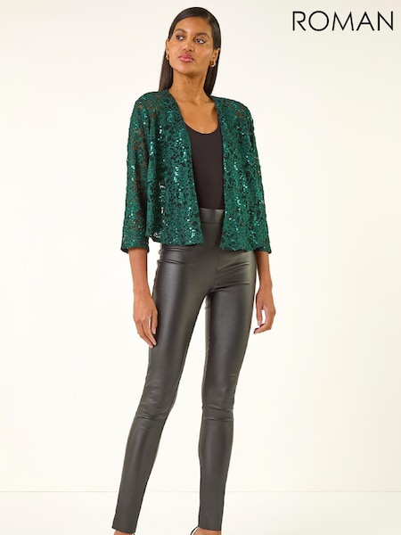 Roman Green Glitter Sequin Lace Cardigan Top (G53343) | £40