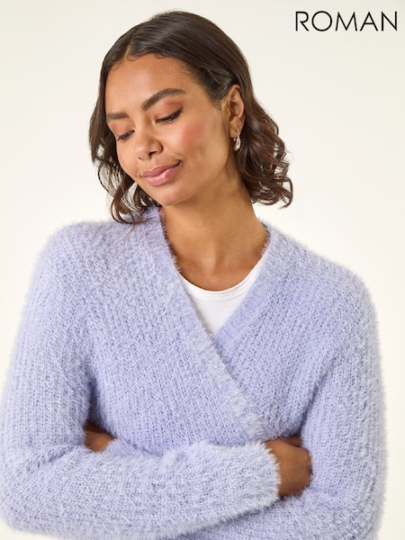 Roman Purple Metallic Longline Knit Cardigan (G53357) | £48