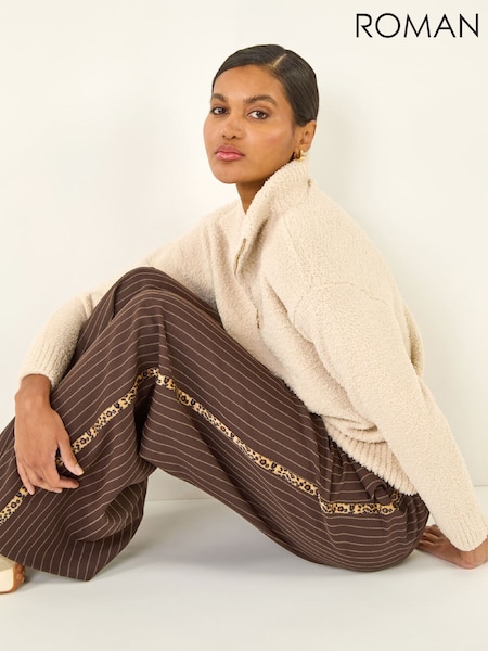 Roman White Fluffy Zip Front Knit Jumper (G53364) | £40