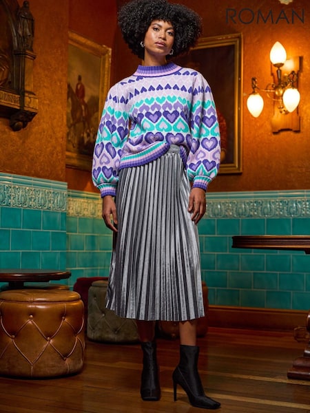 Roman Grey Velvet Pleated Midi Skirt (G53390) | £48