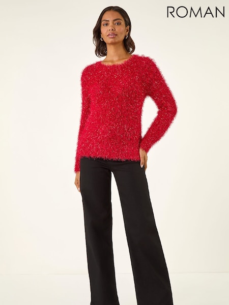 Roman Red Metallic Fluffy Knit Jumper (G53392) | £50