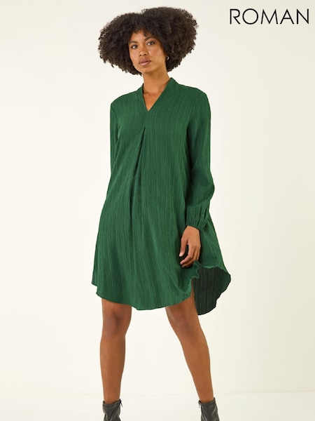 Roman Green Textured V-Neck Swing Dress (G53395) | £48