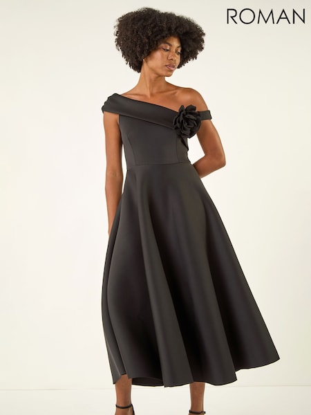 Roman Black Corsage Premium Stretch Midi Dress (G53409) | £75