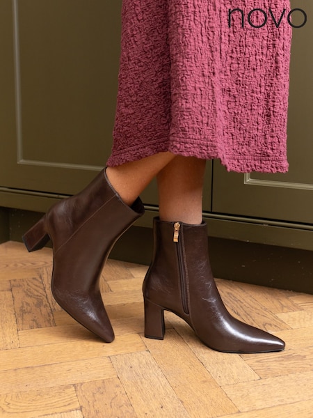 Novo Brown Kimberley Point Block Heel Ankle Boots (G53451) | £46