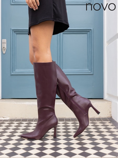 Novo Red Wide Fit Galaxy Point Toe Stiletto Stretch Knee Boots (G53489) | £65