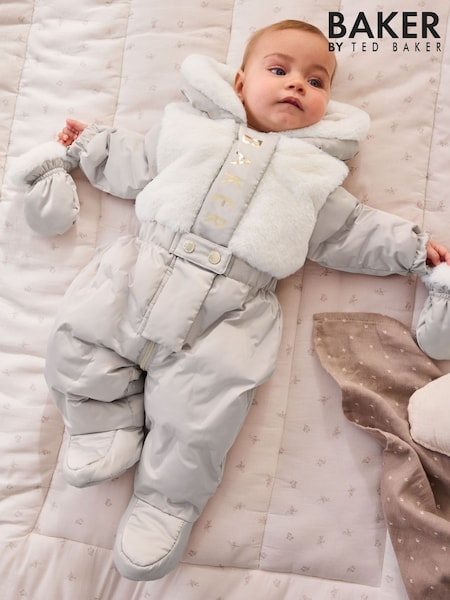Cream - Baker By Ted Baker Shower Resistant Fur Mix Padded Snowsuit