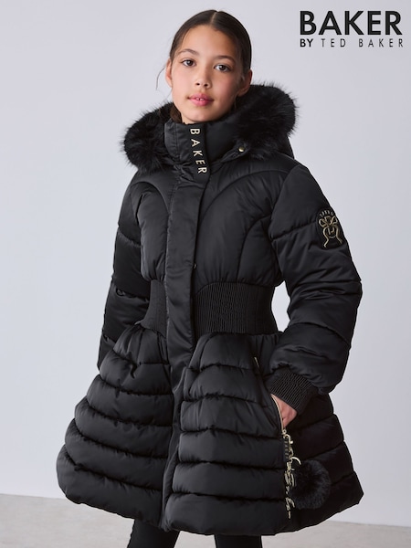 Black - Baker By Ted Baker Shower Resistant Skirted Padded Black Coat