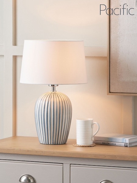 Pacific Blue Cannes Stripe Ceramic Table Lamp (G53525) | £70