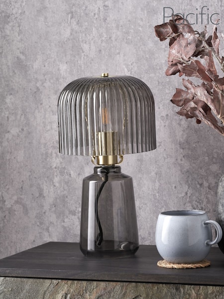 Pacific Grey Zandra Ribbed Glass Table Lamp (G53532) | £100