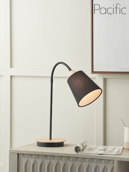 Pacific Black Juna Metal and Wood Table Lamp (G53535) | £50