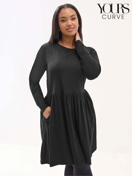 Yours Curve Black Basic Peplum Dress (G54095) | £26