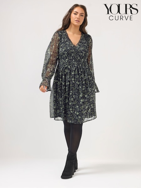 Yours Curve Black Shirred Mini Dress (G54130) | £34