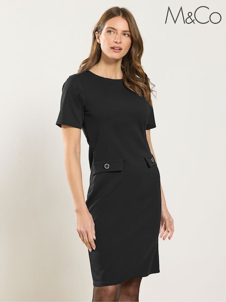 M&Co Black Button Detail Work Dress (G54146) | £43