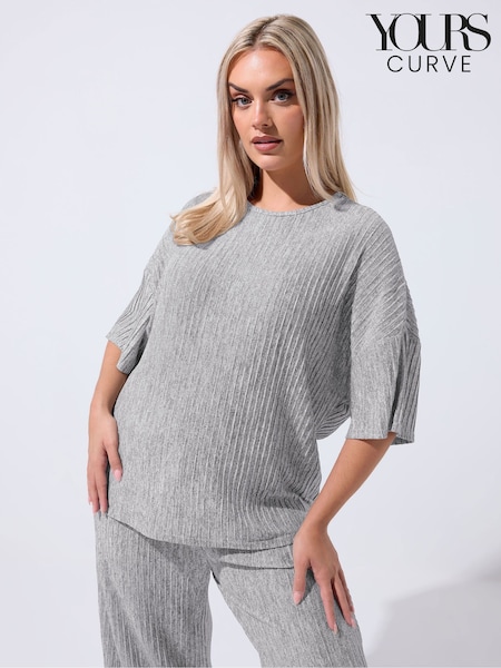Yours Curve Grey Limited Plisse Boxy Top (G54152) | £27