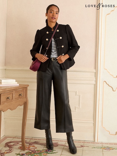 Love & Roses Black Petite Faux Leather Wide Crop Skirt (G54318) | £50